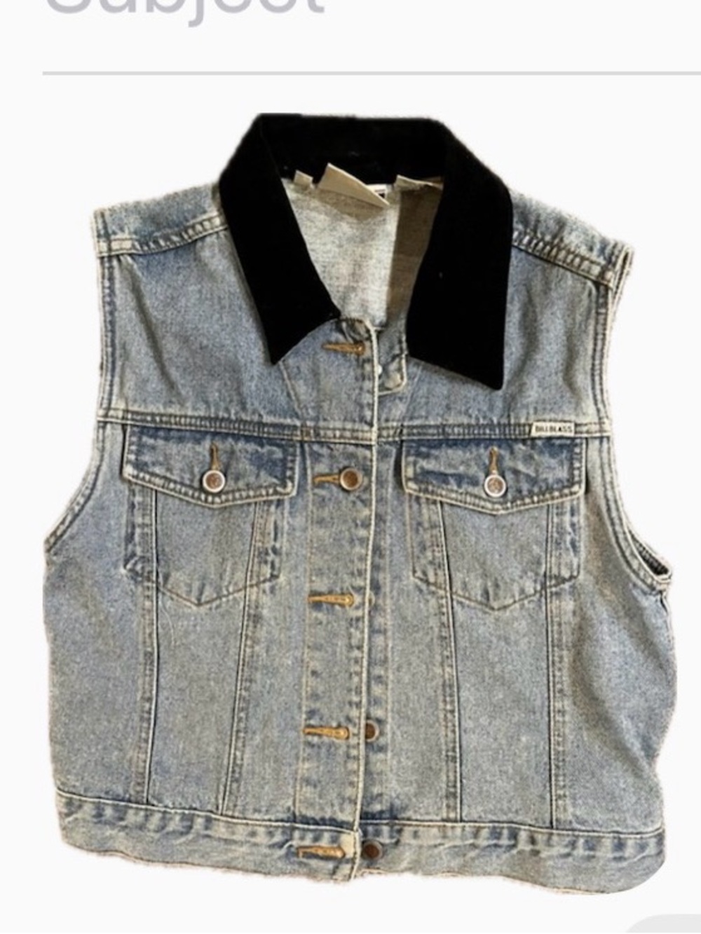 Bill Blass denim vest 100% cotton light blue jean vest  velvet lapel Vintage